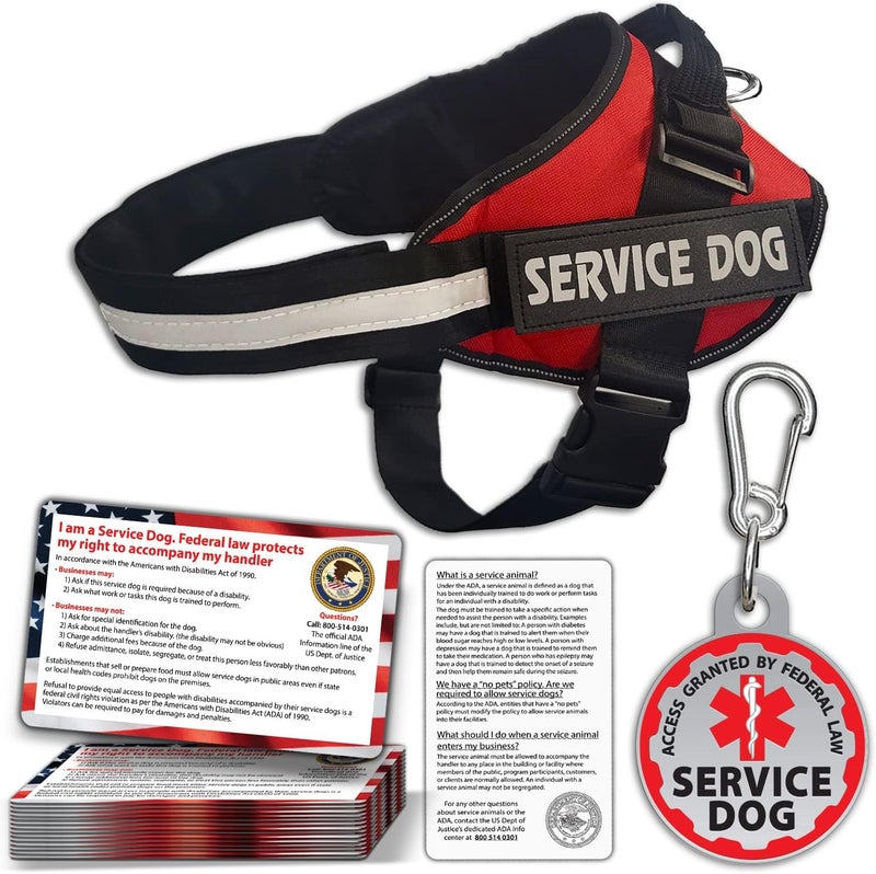 Pelto Service Dog Vest + ID Tag + 50 ADA Information Cards - Service Dog Harness in Sizes X Small to XX Large, Metal Dog Tag has Durable Clip, Service Animal Information Cards are 2-Sided. ESA Accessory Set - Image 1